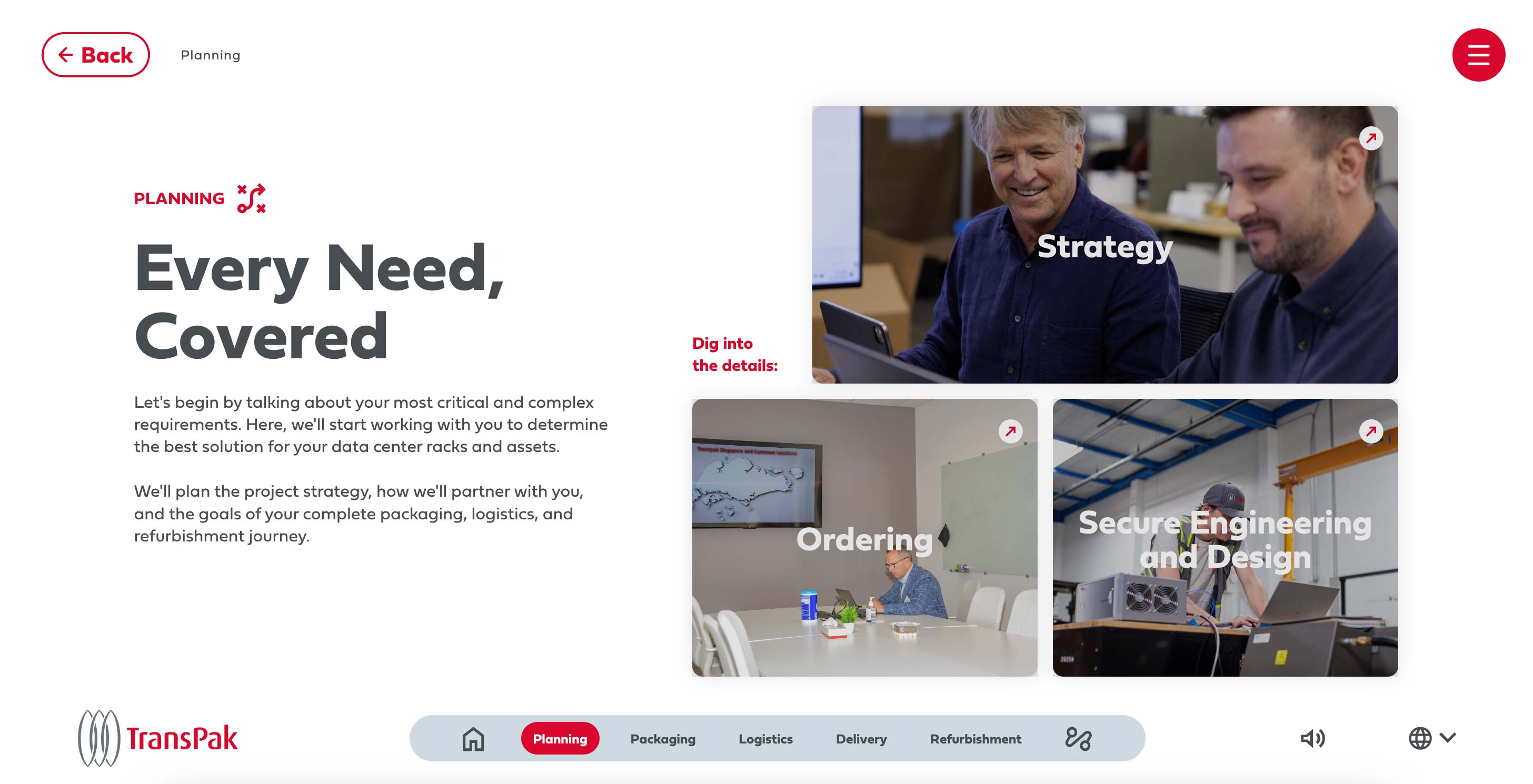 Transpak Data Center Sales Experience Screenshot